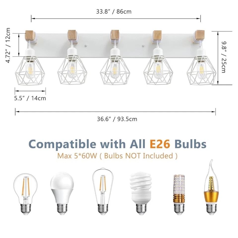 New in box Farmhouse Vanity Light 5 Light White Wood Rustic Sconce Wall Lighting - Image 4 of 4