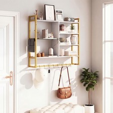 6-Tier Wall Mounted Shelf with 8 S-Hooks and Removable Side Pocket