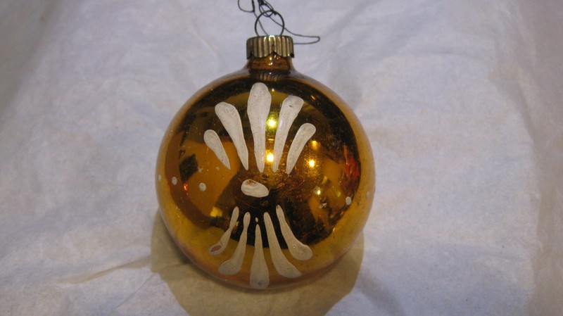 Vintage Christmas Shiny Brite Glass Hand Painted Ornament Gold