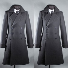 Cashmere Men Long Overcoat Vintage Double Breasted Winter Warm Outdoor Wear Coat