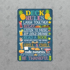 Deck Rules Sign Fun Outdoor Decor for Relaxation, Family Gatherings, #624