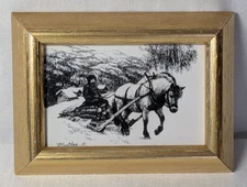 Porcelain Tile Art Artist J.P Bratsberg Fjord Horse w/ Cart & Rider 1987 Norway