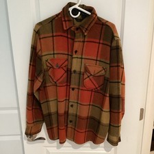 Vintage 70s Sears Sportswear RARE Orange Plaid Wool Flannel Shirt Size Medium