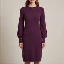 Calvin Klein Womens Plum Purple Knit Sweater Dress Long Sleeve Button Shoulder S