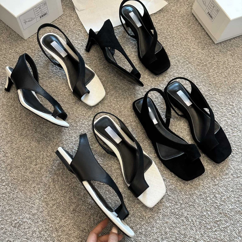 Toteme Womens New Toe Square Toe High Heels Retro Casual Beach Roman Sandals - Image 2 of 4