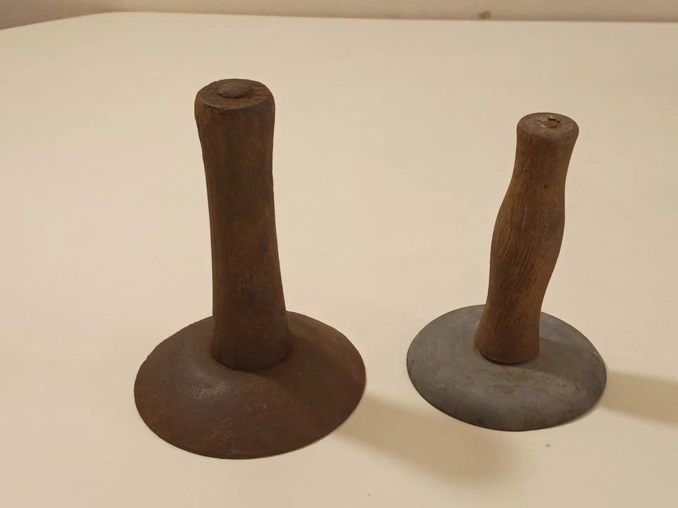 Lot 2x Antique Vintage Hog Pig Hide Scraper Tool Rustic Primitive Farmhouse - Image 2 of 4