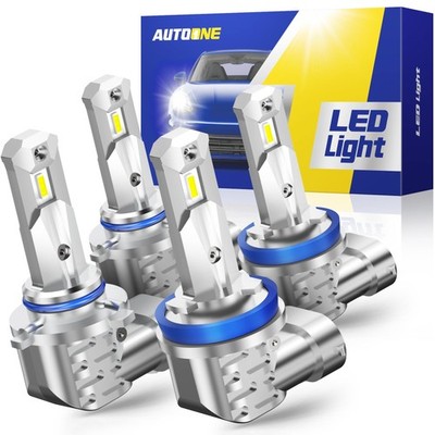 AUTOONE 9005 & H11 Combo 4 LED Headlight Bulb High Low Beam Super White 80000LM