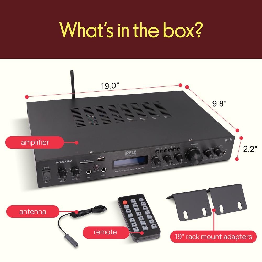 Pyle Home Theater Amplifier Audio Receiver 200W Digital AUX FM Antenna PDA7BU