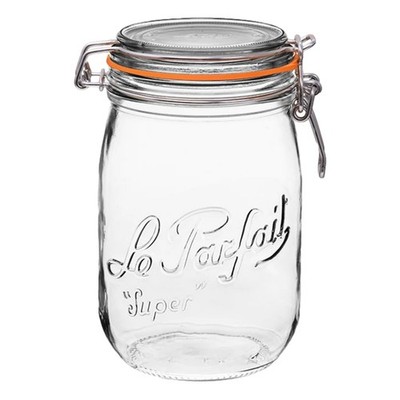 Super Jar 1L (32oz) French Glass Preserving Jar w/Airtight Seal & Wire Bail C...