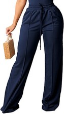Women's Casual Wide Leg Pants High Waisted Drawstring Baggy Sweatpants Elasti...