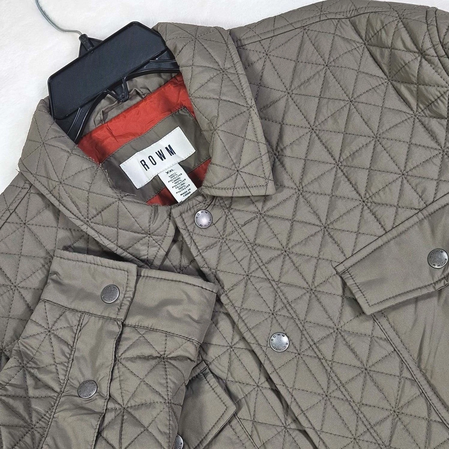 Rowm Quilted Jacket Mens XXL Snap-Front Long Sleeve Pockets Brown
