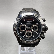 Technos Chronograph Watch Men 40mm Black Dial Black Tone TGM615 New Battery