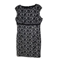Chaps Sheath Dress Size 14 Womens Black White Floral Lace Empire Waist Party