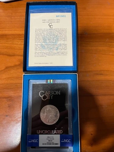 1884-CC  Morgan Silver Dollar GSA Hoard NGC MS 63 w/ Box & COA