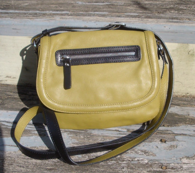 GIANNI CONTI Olive Green Black Leather Crossbody Handbag Italian Expandable Bag