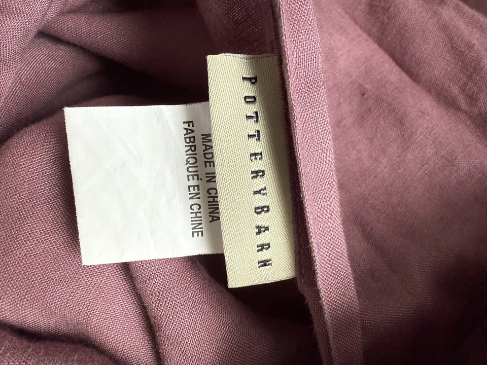 2 fundas Euro Pottery Barn con volantes 100 % lino malva púrpura casa de campo Foto 4 de 4