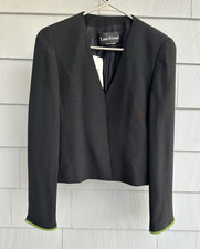 Louis F raud Paris Cropped Blazer 6 Fits 8 Black Silk Lined Beaded Cuff
