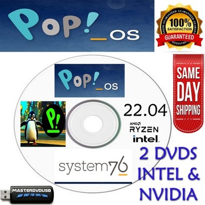 Pop!_OS 22.04 LTS DVD Installer Set   Intel & NVIDIA Editions Same-Day Shipping