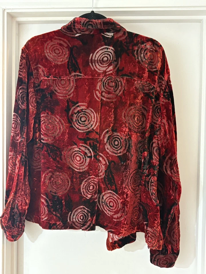 Blusa vintage Chico’s para mujer talla 2 grande roja Burnout mezcla de seda vanguardista años 90 Foto 4 de 4