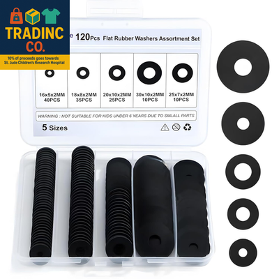 #ad 120Pcs Flat Rubber Washers Assortment Kit16 18 20 25 30Mm Black WasherVibratio $14.99