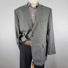 Joseph Feiss Men's Sport Coat Blazer Two Button Gray Herringbone Poly Blend 46L
