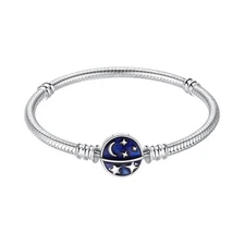 KUNSIR 925 Sterling Silver Snake 18cm/7in(fit wrist size 6.3in), Silver, blue 
