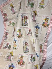 Trapunta vintage stile Holly Hobbie bambino rosa bordo raso coperta cofano sole 60x40