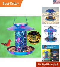 Hanging Solar Bird Feeder and Garden Lantern in Blue - Durable 2.2 lb Capacity