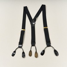 Mens Black Stretch Suspenders Leather Button ...