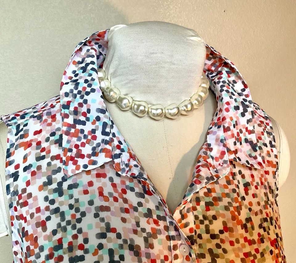 Blusa sin mangas con cuello abotonado Liz Claiborne para mujer Top multicolor grande Foto 4 de 4