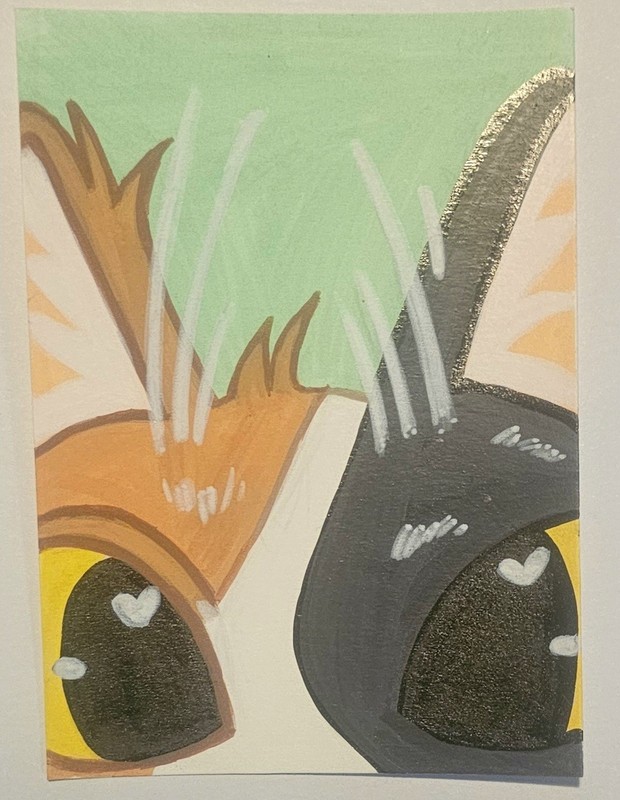 ACEO "wide eye kitty" Cat  original painting acrylic markers Artist Trading Card