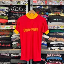 VINTAGE 60S 70S BEFA SPORT GOLD SPRINT GERMAN CYCLING JERSEY RED YELLOW Sz 4 ~M