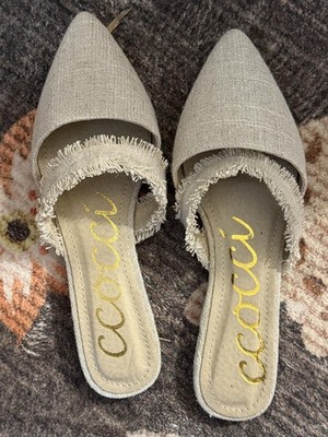 Ccocci Beige Linen Jute Mule Flats Women s Size 6.5 Boho Pointed Toe NEW