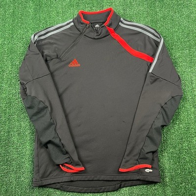 VTG Adidas ClimaWarm Men's S Black Red 1/4 Zip Training Jacket Soccer Stripe Y2K