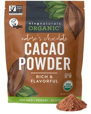 Organic Unsweetened Cacao Powder with Rich Dark Chocolate Flavor 454 g 1Lb NEW