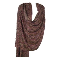 Shawl | Wool + Modal | Paisley Design | Handloomed | Tassels | Violet & Sand