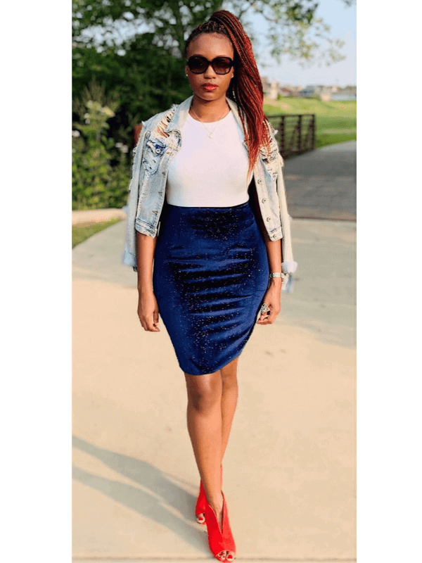 Velvet Navy Blue, High Waist Pencil Skirt with sparkles