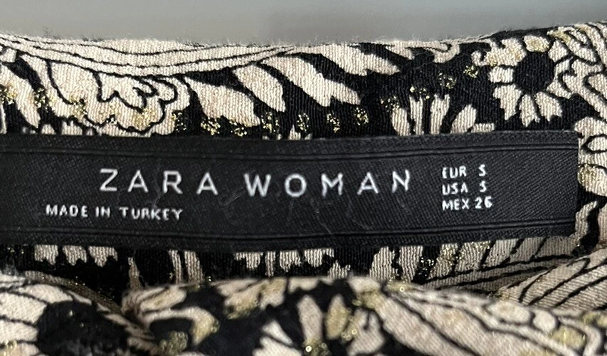 Zara Woman Shorts Floral Paisley Flowy Black Tan Gold Fold Over Waist Zip Sz S - Image 2 of 4