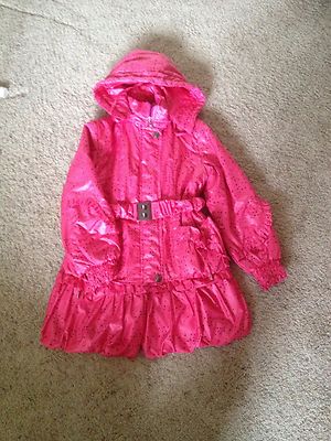 EUC Girls Kids Coat Jacket 2 In 1 Pink In Black Stars Zipper Closure Hood 10 12