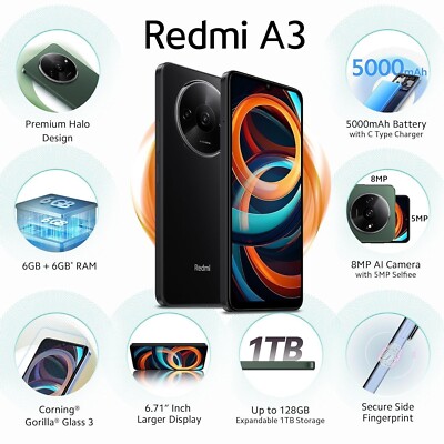 New Redmi A3 Factory Unlocked Dual SIM 90Hz Display 6GB RAM New Redmi A3 Factory Unlocked Dual SIM 90Hz Display 6GB RAM