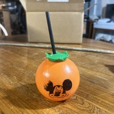 Vintage Mickey Mouse Walt Disney Souvenir Orange Sipper Drink Cup WITH STRAW  