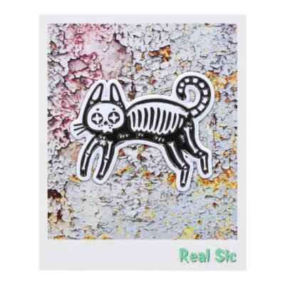Skeleton Cat Enamel Lapel Pin Black Glitter Real Sic Kitty Novelty Fashion New