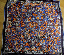 Vintage Vera Neumann Square Scarf Paisley Polyester Japan Brown Blue Orange