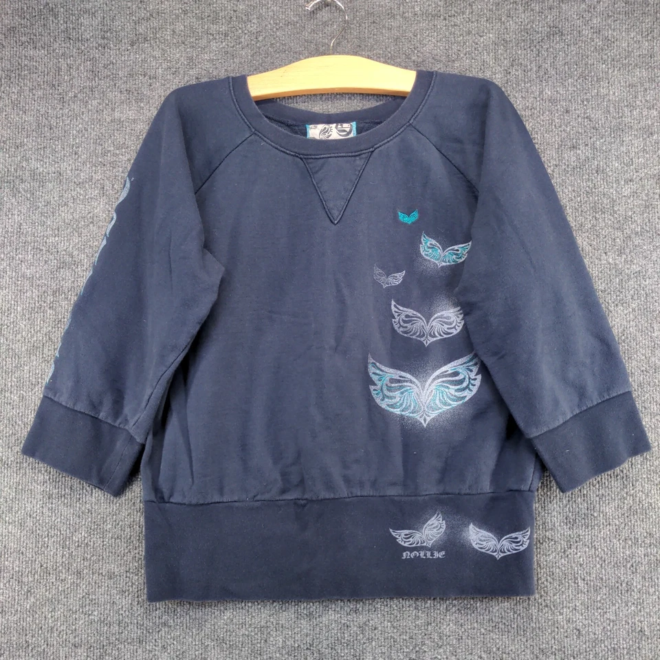 Nollie Women's Butterfly Pullover Sweatshirt Blue XL 3/4 Raglan Sleeve - Image 2 of 4