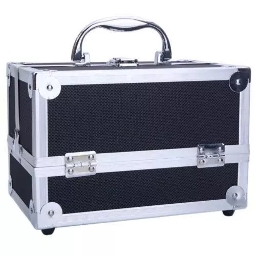 Large Pro Aluminum Makeup Train Case Box Jewelry Cosmetic Organizer with Mirror - Picture 3 of 10