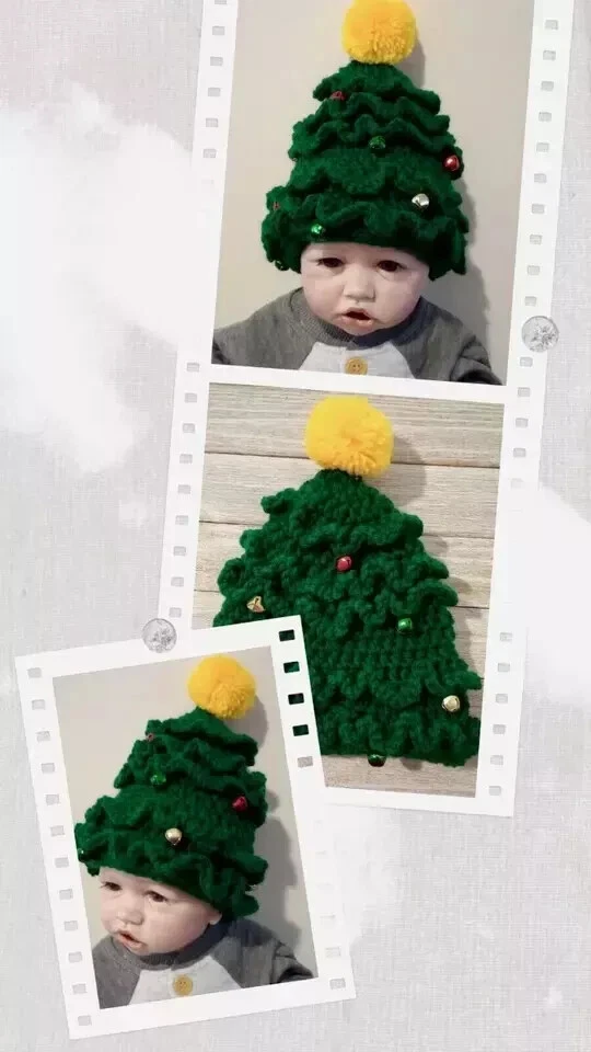 крючком ручной работы baby шляпа рождественская елка фото реквизит новорожденного до 0-6 месяцев новый - Изображение 2 из 3