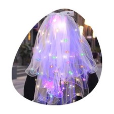 White Short 2 Tiers Veils Bridal Wedding Veil Light up Veils Hair Bow Bachelo...