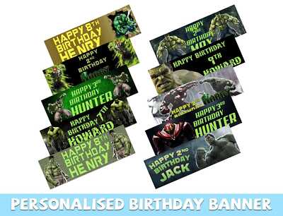 Personalised Super Hero Design Birthday Banners Kid Party Decoration Children 29