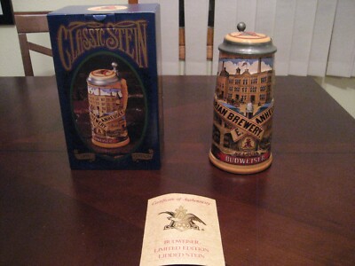 1990 Anheuser-Bush Budweiser Classic Lidded Beer Stein Germany & COA