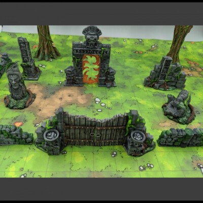 Jungle Temple Ruins 28mm Tabletop Terrain Miniature Set, Scatter, Scenery